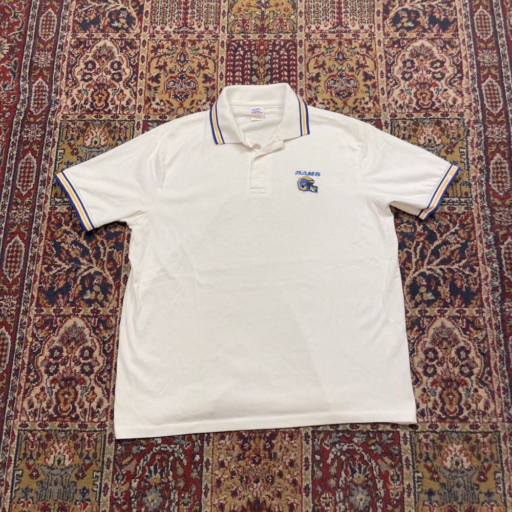 VTG 80s Bike St Louis LA Rams Polo Shirt White Embroidered Logo USA Retro L-XL